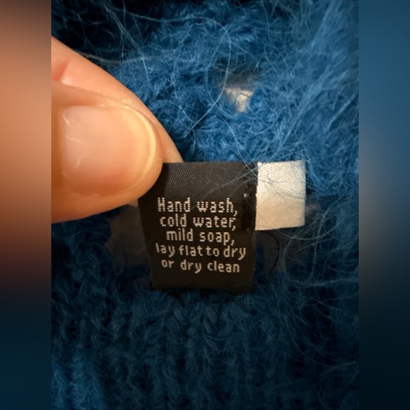 Tabask Peru Blue Teal Peruvian Wool Alpaca Fuzzy Sweater Cardigan Size M Slouchy - Picture 3 of 11